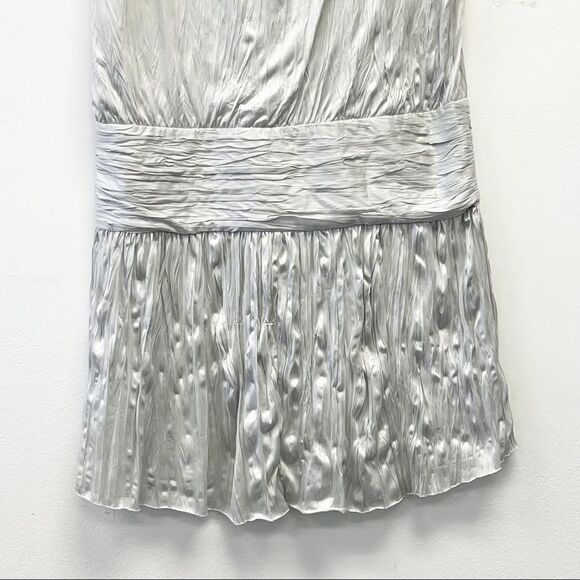 Theory Denatria Full Mooth Silver Crinkle Satin Drop Waist Mini Dress Size Small - Picture 10 of 14